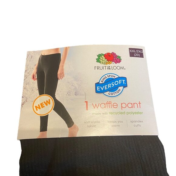 Fruit Of The Loom Women Waffle Knit Thermal Long John Pants Black XXXL 3X 22 NEW - Picture 2 of 5